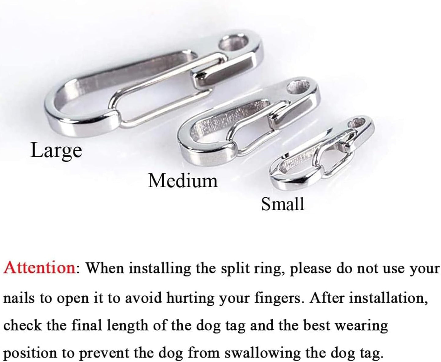IVIA Dog Tag Clips / 2 Pack/Multiple Size 304 Stainless Steel Quick Clip with Rings/Easy Change Dog Cat ID Tag Holder for Small Pet Collars and Harnesses.(2 Large Silver)